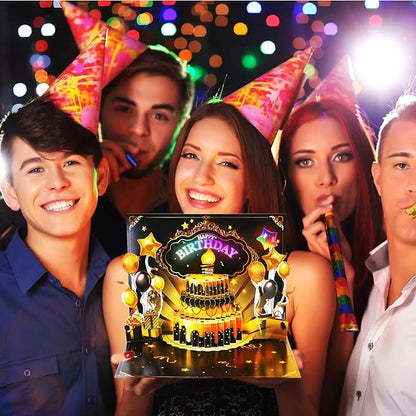 Birthday Gift Card, 3D Pop Up Birthday Card with Light and Music & Interative Candle, Birthday Cards Birthday Gifts for Women Men Kids