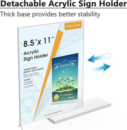 MaxGear Acrylic Sign Holder 8.5x11 6 Pack, Double Sided Clear Table Signs Stand, Vertical Flyer Holder, Plastic Sign Frame Display for Picture, Stores, Restaurants, Hotels, Office T Shape