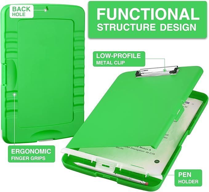Sooez Clipboard with Storage, High Capacity Nursing Clip Board 8.5 x 11 with Pen Holder & Low Profile Clip, Plastic Clipboards Case Box, Teacher Must Haves School Office Supplies, Letter Size/ A4