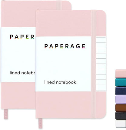 PAPERAGE Lined Pocket Journal Notebook, 2 Pack, (Blush), 160 Pages, Small Notebook, 3.6 inches x 5.6 inches - 100 GSM Thick Paper, Hardcover