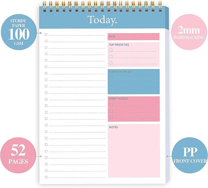 To Do List Notepad - Daily Planner Notepad Undated 52 Sheets Tear Off, 6.5" x 9.8" Checklist Productivity Organizer with Hourly Schedule for Tasks