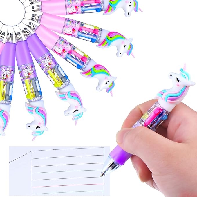 Chinco 12 Pieces Retractable Unicorn Pens 4-in-1 Multicolor Ballpoint Pen Unicorn Candy Party Favor Colored Ink Mini Party Favors for Girls Kids Classroom Prizes Birthday Gifts(Unicorn Style)