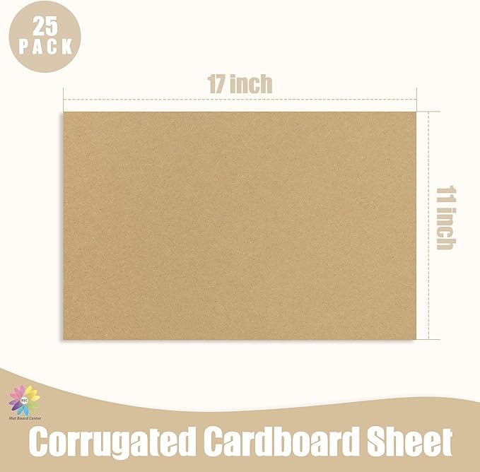 Mat Board Center, 25 pack 11x17 Brown Cardboard sheet, 1/8 inch thick, Flat Corrugated Cardboard Inserts for Packing, Shipping, Mailing, Cardboard Backing, Art Craft Card Board