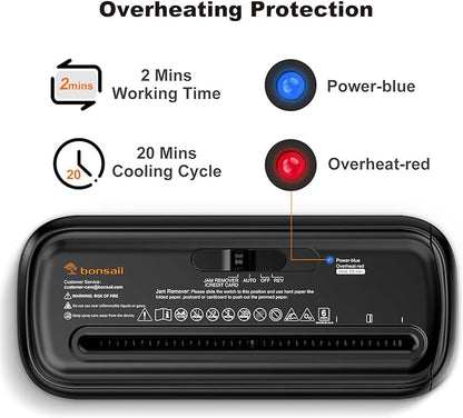 Bonsaii Paper Shredder for Home Use, 6 Sheet Strip Cut Small Paper Shredder Without Basket for Home Office, Portable Shredder Extendable Arm Design with Overheat Protection (S123-B)