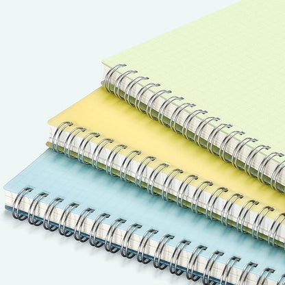 AHGXG Graph Paper Notebook 3 Pack- A5 Grid Notebook Spiral, Thick 100gsm Graph Paper, Transparent Hardcover, 80 Sheets, for Women School Artist Writing Drawing, 5.7"x 8.3", Yellow, Green, Blue