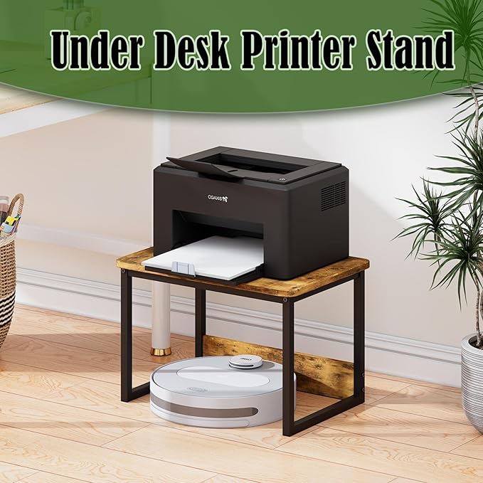 MARTY Printer Stand with Storage for Desk, Desktop Printer Stand Shelf Organzier for Home/Office Heavy Duty Printer Riser Under Desk Small Printer Table for Fax Machine Copier Scanner(Rustic Brown)