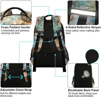 senya Travel Backpack Carry On Bookbags Sailboat Nautical Map Bagpack with Reflective Strip and Mesh Side Pockets