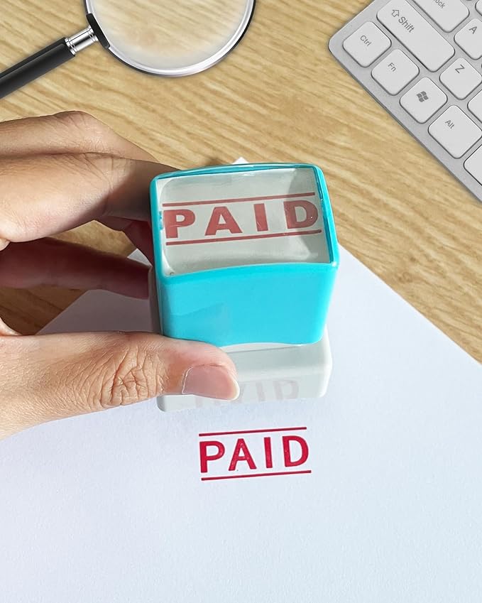 WAFJAMF Paid Stamp–Pre-Inked Message Stamp Self Inking Rubber Stamp Red Ink-Medium