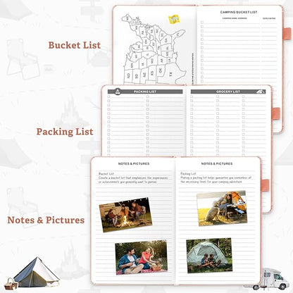 Camping Essentials: Camping Journal and RV Travel Log Book - A5 Adventure Book for Memories, Travel Journal for Men and Women, Family RV Travel Camping Logbook Accessories - Pink
