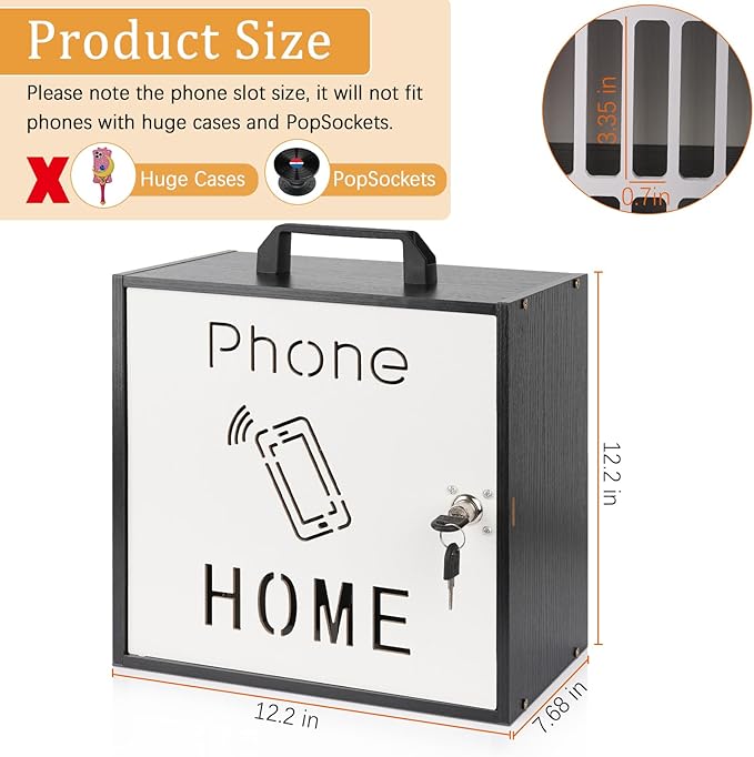 Echaprey Cell Phone Holder Classroom Pocket Chart Wooden Cell Phone Storage Cabinet with Lock 33 Slots Desktop Cell Phone Holder for Classroom Office (33 Slots Black)