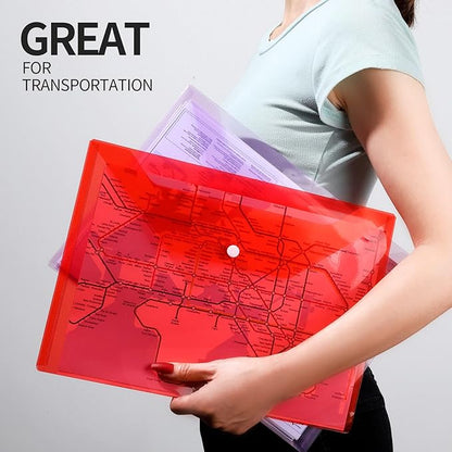 LEOBRO Plastic File Folders, 12 PCS Plastic Folders for Document, A4 Size Plastic Envelopes with Snap Closure, Clear File Folders Document Folders File Bags for School Office, Filling Product