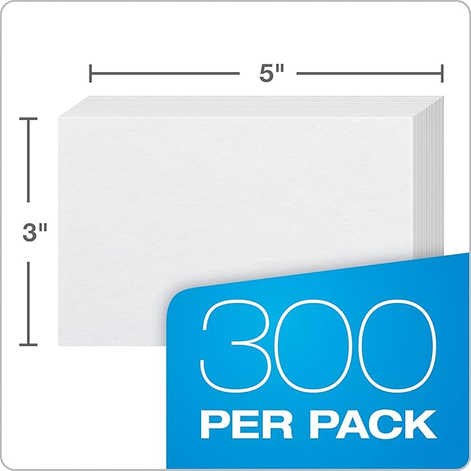 Oxford 3 X 5 Inches Blank Ruled Index Card, 300 Count, White (10013) (Material - Paper)