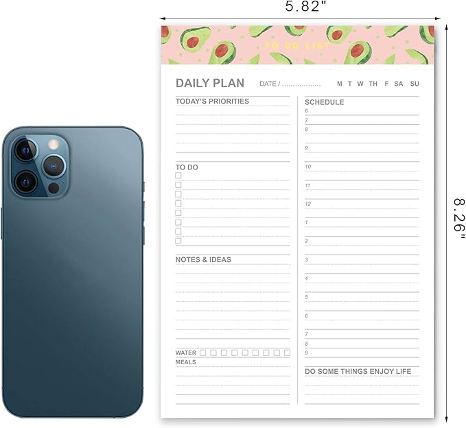 Daily to Do List Notepad with 52 Undated Tear-Off Planning Sheets,5.8"×8.2" Magnetic Planner Checklist Organizing Memo Pad for Reminders,Shopping List,Self-Care Notepad (5.82"x8.26", Avocado)