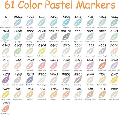 Caliart Pastel Markers, 61 Colors Dual Tip Alcohol Markers, Easter Basket Stuffers for Kids Teens Toddler, Sketch Pens Permanent Art Markers Set for Adult Book Eggs Decorations Gift Drawing Supplies