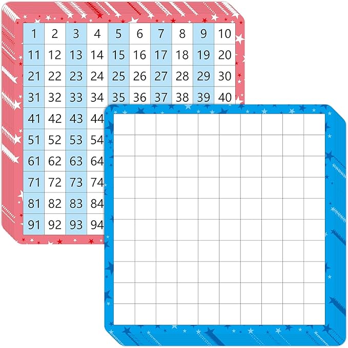10 Pack Dry Erase Math Hundred Board Card Laminated Double Sided Number 1-100 Chart Easy to Write Consecutive Number Counting Chart for Students Math Manipulatives