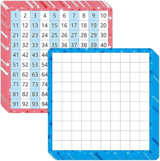10 Pack Dry Erase Math Hundred Board Card Laminated Double Sided Number 1-100 Chart Easy to Write Consecutive Number Counting Chart for Students Math Manipulatives