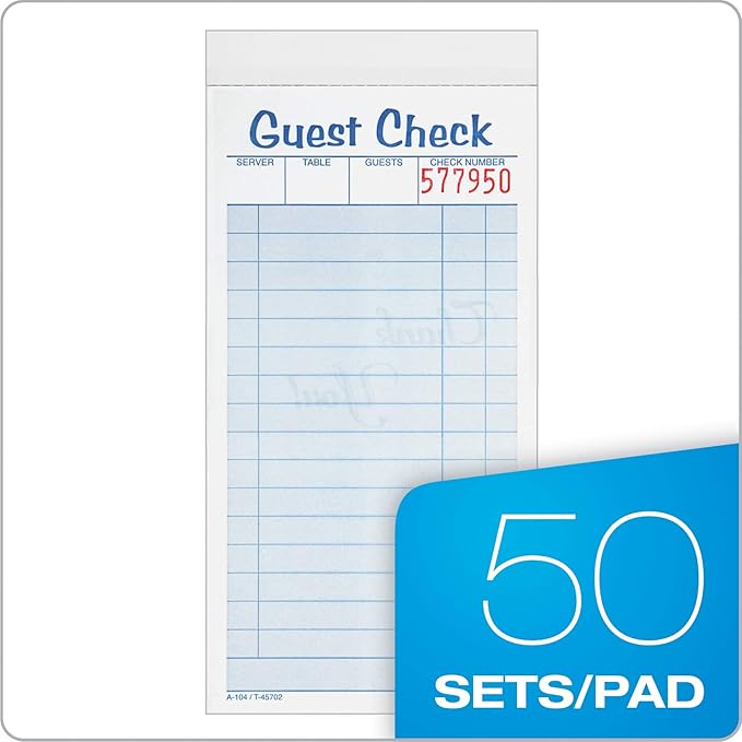 Adams Guest Check Pads, 2-Part, Carbonless, White/Canary, 3-3/8" x 6-3/8", 50 Sets per Pad, 10 Pack (104-50SW)