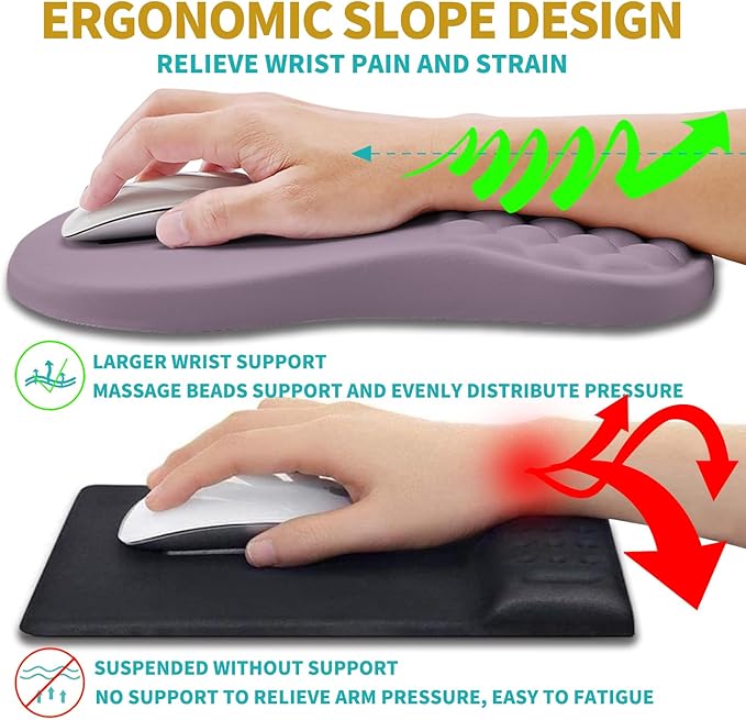 Hokafenle 2 in 1 Ergonomic Mouse Pad Wrist Support & Wrist Rest for Computer Keyboard Set, with Relieve Carpal Tunnel Pain Massage Bulge and Full Memory Gel Design (2In1 Set, Purple)