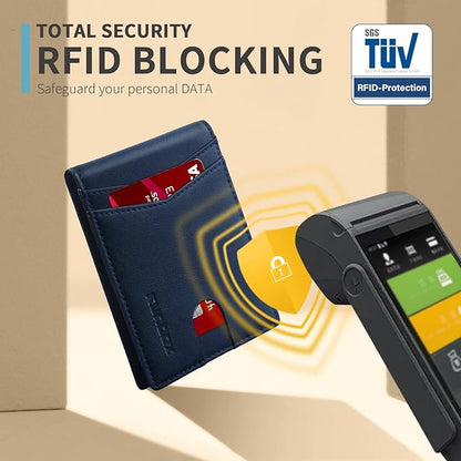 RUNBOX Wallet for Men Slim Rfid Leather 2 ID Window With Gift Box