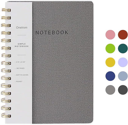 Spiral Notebook-6.10" x 8.19" Journal with Back Pockets and 192 Lined Pages,PU Leather Cover Business Journal, Twin-Wire Binding Notebook Perfect for Office & Home School Supplies