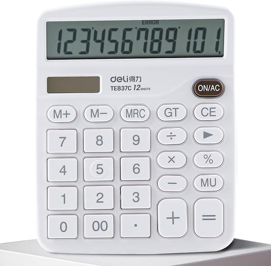 Golcellia Calculators Desktop, White Calculator, Cute Calculator 12 Digit Desk Calculator Large Display, Dual Power Solar Battery, Office Home School Supplies for Adults & Students
