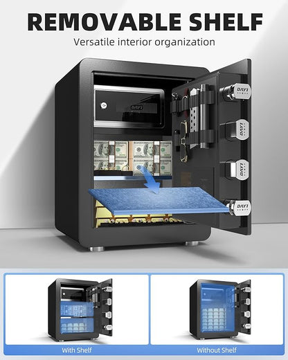 DAYI Biometric Fingerprint Safe Box, 2.0 Cubic Feet Home Safes with Fireproof Bag, Digital Touchpad Security Safe for Money Cash Documents, Dual Alarm System - DF-45 Pro