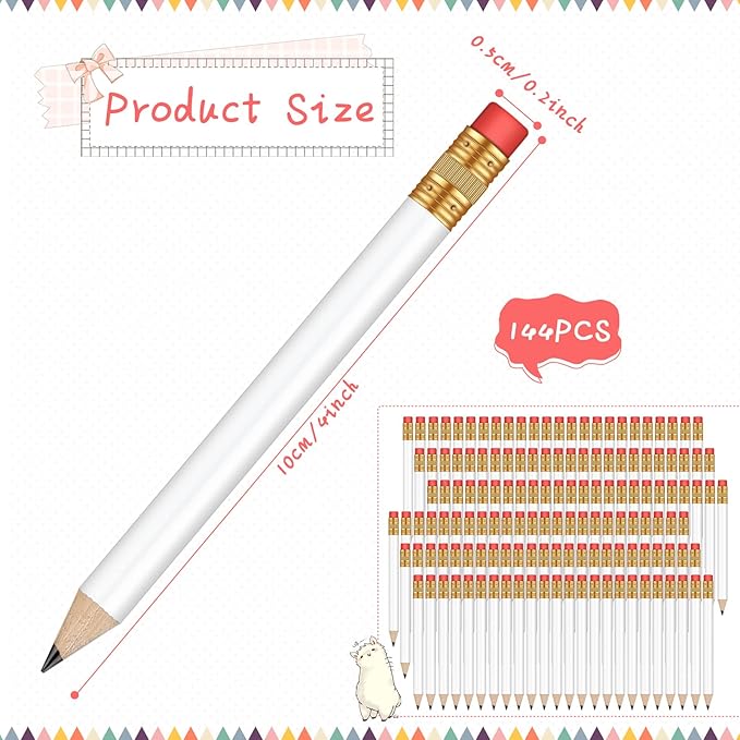 Chivao 288 Pieces Golf Mini Pencils Bulk with Eraser #2 HB Golf Short Pre Sharpened Pencils for Party Favors Office Supplies 4 Inch(White)