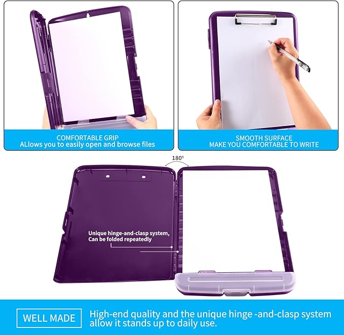 Clipboard with Storage, Large Capacity Nursing Clipboards with Low Profile Clip, Heavy Duty Plastic Storage Clipboard with Pen Holder, Side-Opening, Multifunctional Clipboard Case for Writing