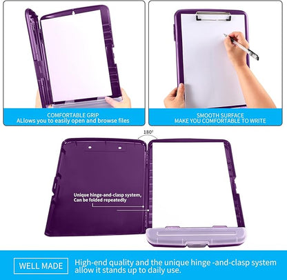 Clipboard with Storage, Large Capacity Nursing Clipboards with Low Profile Clip, Heavy Duty Plastic Storage Clipboard with Pen Holder, Side-Opening, Multifunctional Clipboard Case for Writing