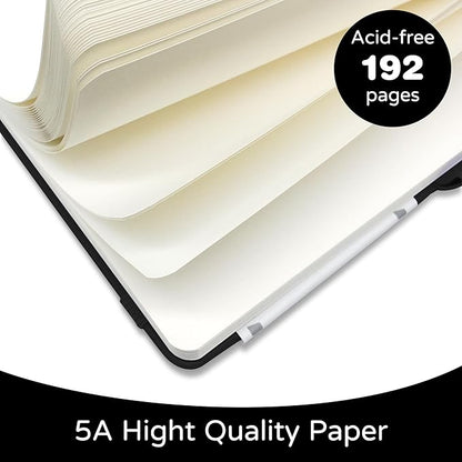 Blank Journal Notebook, A5, 192 Pages 100 GSM Thick Sketch Book for Women Men, Hardcover Leather Unlined Journaling for Work, Notebooks for Writing, 5.8 inches x 8.5 inches (Black)