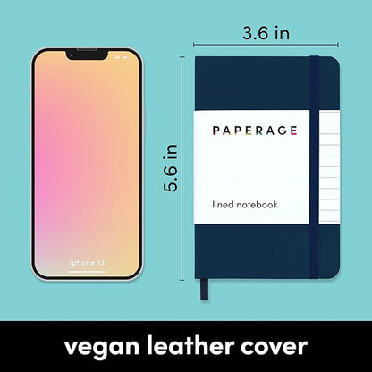 PAPERAGE Lined Pocket Journal Notebook, 1 Pack, (Navy), 160 Pages, Small, 3.6 inches x 5.6 inches - 100 GSM Thick Paper, Hardcover