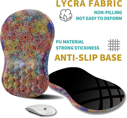 Hokafenle Ergonomic Mouse Pad Wrist Support, Wrist Rest Mousepad for Carpal Tunnel Pain Relief with Integrated Memory Foam Slope Massage Bulge (11.8x7.9 inch,Mandala