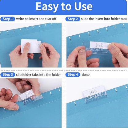 Hanging File Folder Tabs, 120 Pcs File Folder Tabs and 200 Pcs Inserts, File Tabs for Hanging Folders, Plastic Hanging Folder Tabs, Clear Hanging File Tabs for File Folders