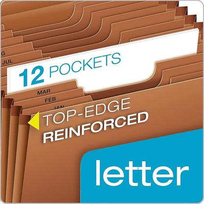 Globe Weis /Pendaflex Heavy Duty Expanding File with Flap, 12 Monthly Pockets, 1/3 Cut Tabs, Brown, Letter Size (R117MLHD)