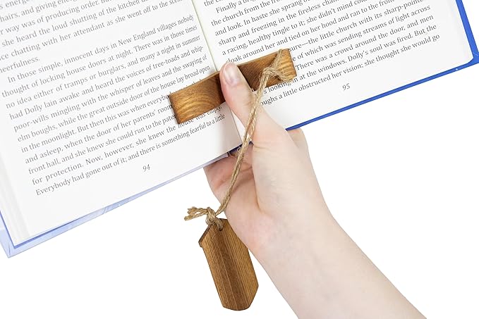 Handmade Wooden Book Page Holder - Wooden Thumb Bookmark - Novel Reading Accessories, Book Gadgets, Presents for Readers, Book Lovers Gifts, Bookworm (Ash + Stain)