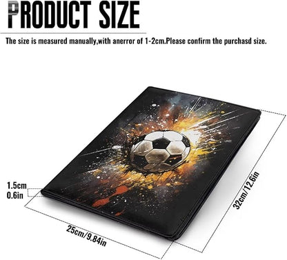 Cozeyat 3D Football Print Padfolio for Men Black Leather Portfolio Folder for Documents, Writing Pad for Business School Office Conference Notepad Clip Boards