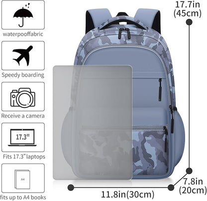 Cute Backpack for School Kids Camouflage Laptop Travel Backpack for Women Men Casual College Teen Bookbag(blue)