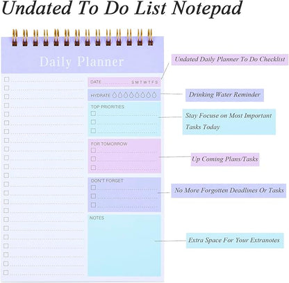 Undated Daily Planner 2024, 52 Sheets To Do List Notebook, 5.2"x7.8" Daily Planner Notepad for School/Office Supplies