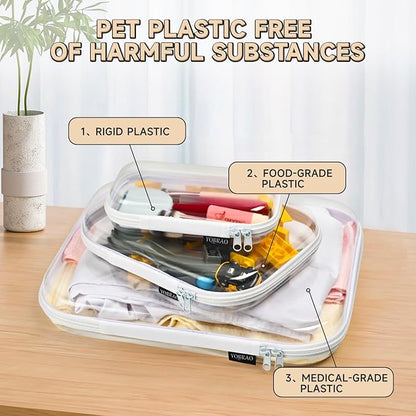 Bliss Bins - Hard Sided Clear Zipper Case for Storage- Professional-Grade Plastic Clear Zipper Pencil Case,Toy Storage Bins, Toiletry Pouch, Travel Organizer, Cosmetic Bag（White,3 Pack, LMS）