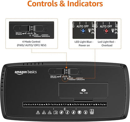 Amazon Basics 8-Sheet Strip Cut Paper, CD, and Credit Card Shredder, Compact, No Basket, Portable with Extendable Arm, Black