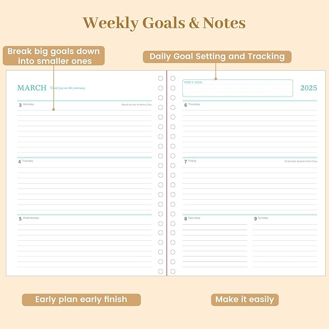 Yoment 2025 Planner Weekly and Monthly 8.5"x11" Hardcover 2025 Planner Dec 2024-Dec 2025 with 13 Month Tabs，Spiral Bound 2025 Calendar Monthly Planner for Women with Stickers Yearly Agenda，Black