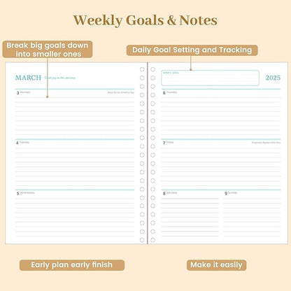 Yoment 2025 Planner Weekly and Monthly 8.5"x11" Hardcover 2025 Planner Dec 2024-Dec 2025 with 13 Month Tabs，Spiral Bound 2025 Calendar Monthly Planner for Women with Stickers Yearly Agenda，Black