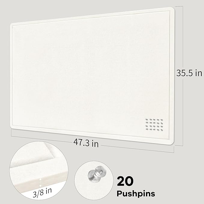 Large Bulletin Board - 48 x 36 Inches, Decorative Felt Pin Board for Wall - 4' x 3' Foldable Photo Display Board with Self-Adhesive Tape, Includes 20 Push Pins - White