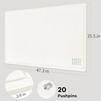 Large Bulletin Board - 48 x 36 Inches, Decorative Felt Pin Board for Wall - 4' x 3' Foldable Photo Display Board with Self-Adhesive Tape, Includes 20 Push Pins - White