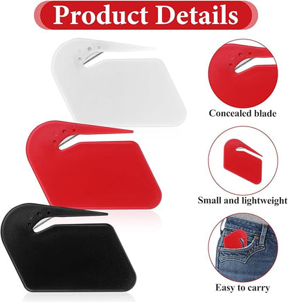 6 Pcs Letter Opener Envelope Slitter Plastic Mail Opener Blade with Safety Concealed Razor Blade Guiding Tip for Clear Cut Package Paper Cut Wrapping Office Home Business