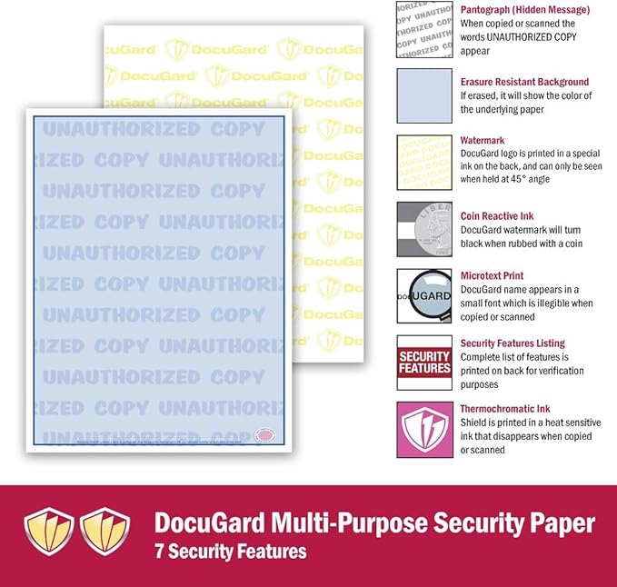 DocuGard Advanced Blue Multi-Purpose Security Paper, 7 Features, 8.5 x 11 Inches, 24 lb, 2500 Sheets (04546C)