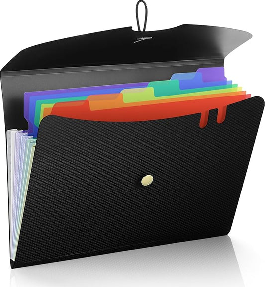 Sooez 7 Pocket Expanding File Folder, Premium Accordion File Organizer with Bungee Closure, Letter Size Folders for Documents, Portable Filing Folders for School Office Supplies, Black