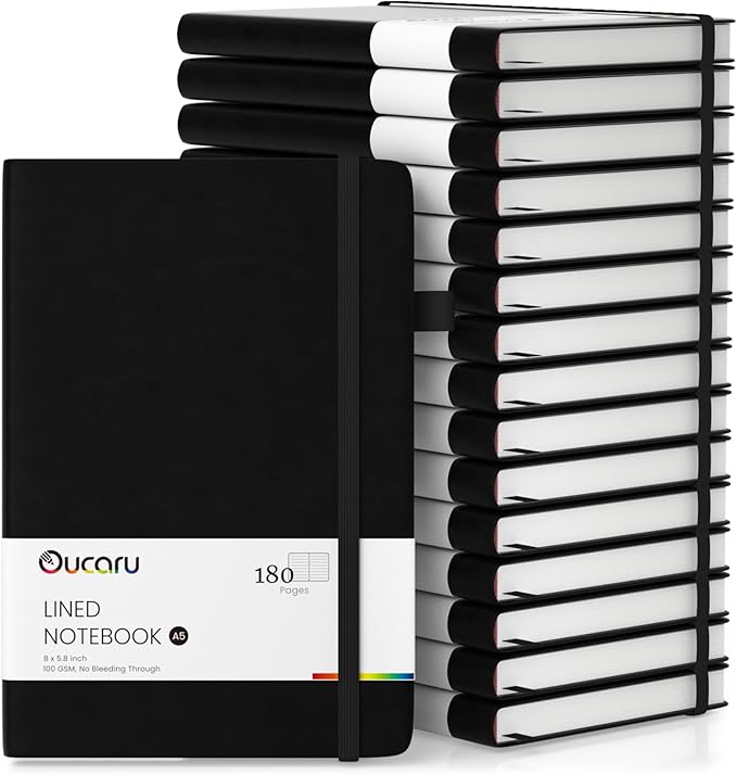 Lined Journal Notebook, 16 Pack, 180 Pages, A5 Journals for Writing, 100 GSM Thick Paper, Small Notebooks Daily Journal for Women Men Work, Business, School, Travel Supplies