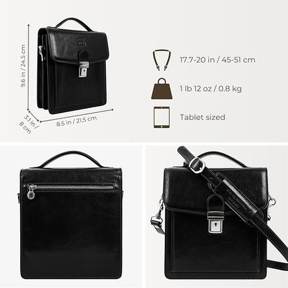 Time Resistance Small Leather Briefcase for Men - Crossbody Bag - Italian Leather Messenger Bag - Gift Box Included