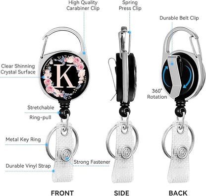 A-Z Badge Holder with Retractable Reel and Breakaway Lanyard Badge Clips Retractable Heavy Duty Badge Reel，Keychain，ID Holder with Breakaway Lanyard for School Nurse Office Teen K
